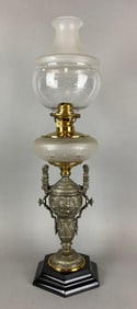 Antique Ornate Frosted Oil Lamp