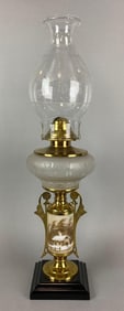 Antique Hand Painted Scenic Oil Lamp