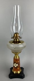 Antique Painted Floral Motif Oil Lamp