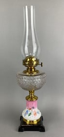 Antique Hand Painted Floral Motif Oil Lamp