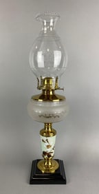 Antique Hand Painted Floral Motif Oil Lamp
