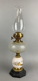 Antique Hand Painted Scenic Oil Lamp