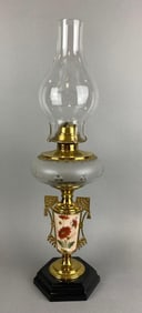 Antique Hand Painted Floral Motif Oil Lamp