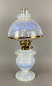 Antique Opalescent Coin Dot Dragon Motif Oil Lamp
