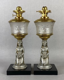 Pair of Kneeling Woman Figural Oil Lamp Bases