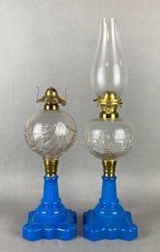 Group of the Blue Opaline Glass Oil Lamps