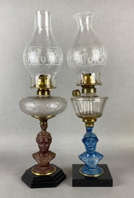 Group of 2 Cast Metal Figural Bust Oil Lamps