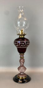 Antique Victorian Figural Greek Key Oil Table Lamp
