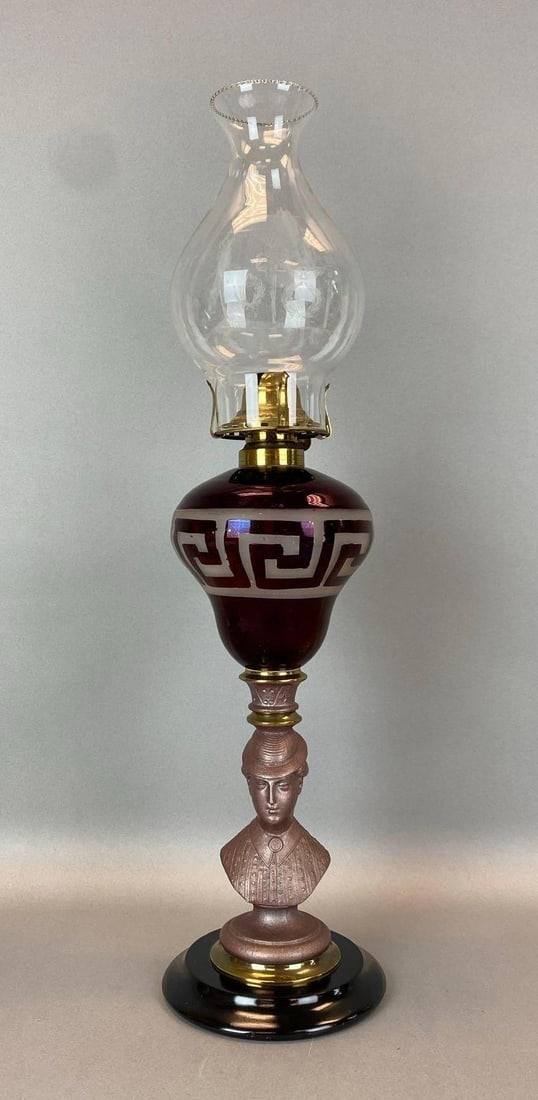 Antique Victorian Figural Greek Key Oil Table Lamp (1 of 5)