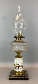 Antique Victorian Scenic Pedestal Oil Table Lamp
