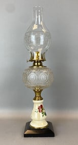 Antique Banner Victorian Floral Oil Table Lamp