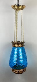 Antique Victorian Cobalt Diamond Hanging Light Fixture