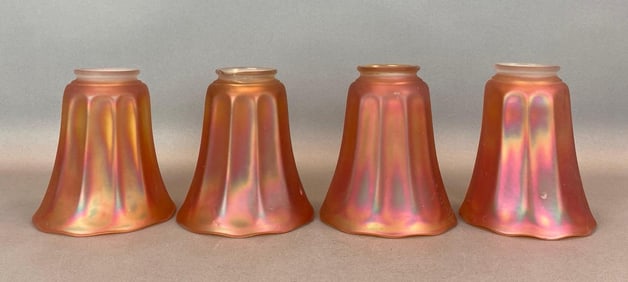 Group of 4 Marigold Carnival Glass Paneled Lamp Shades