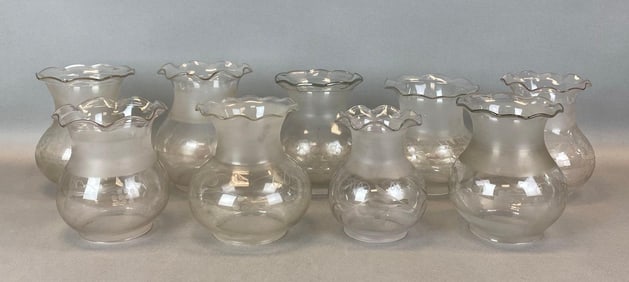 Group of Etched Grapevine Ruffled Glass Chimneys