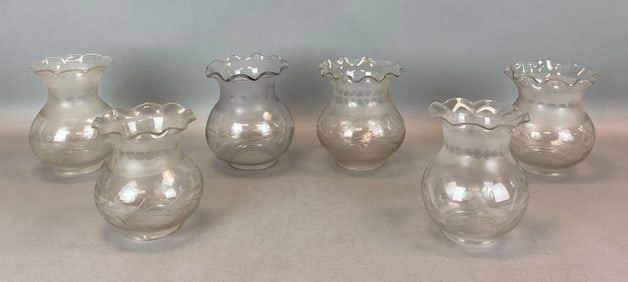 Group of Grapevine Etched Ruffled Glass Chimneys