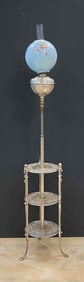 Antique Metal Filagree Floor Oil Lamp