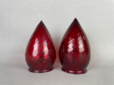 Group of 2 Antique Ruby Swirled Glass Lamp Shades
