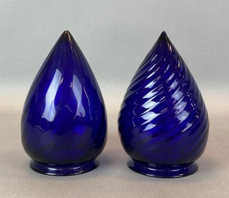 Group of 2 Cobalt Glass Pointed Lamp Shades