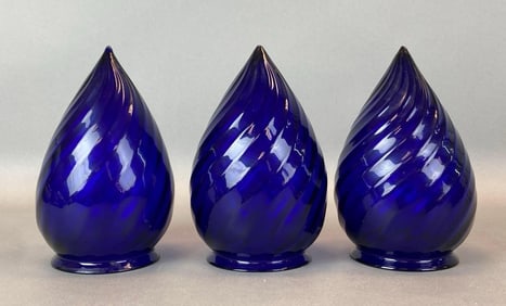Group of 3 Cobalt Glass Swirled  Lamp Shades