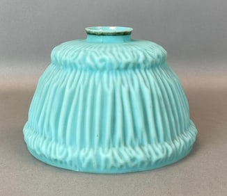 Antique Satin Turquoise Ruffled Drapery Glass Lamp Shade