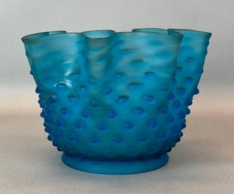 Antique Satin Cobalt Hobnail Ruffled Glass Lamp Shade