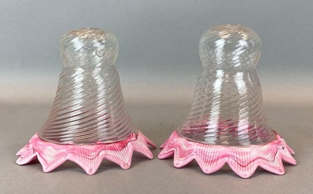 Group of 2 Antique Swirled Art Glass Lamp Shadea