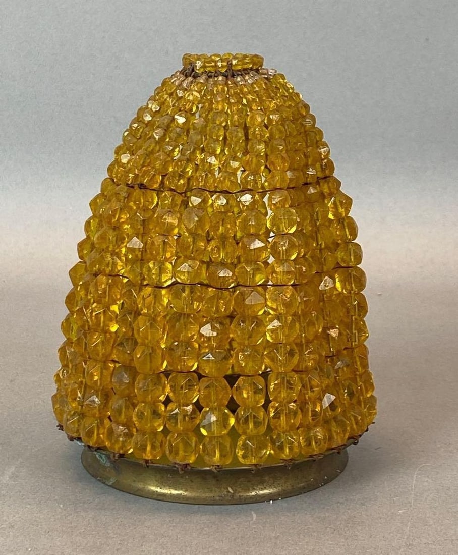 Antique Yellow Beaded Lamp Shade (1 of 4)