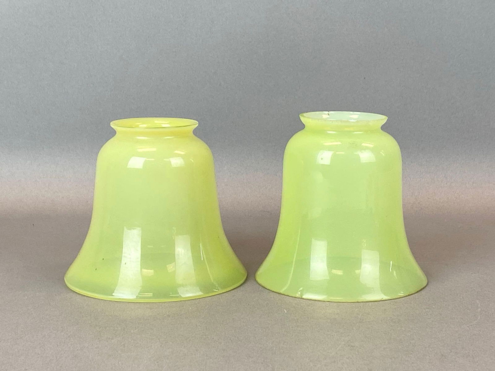 Group of 2 Antique Vaseline Glass Lamp Shades (1 of 3)