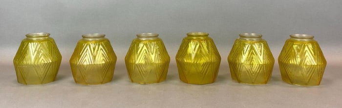 Group of 6 Antique Yellow Diamond Glass Lamp Shades