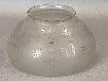 Antique Frosted Etched Floral Swastika Glass Lamp Shade