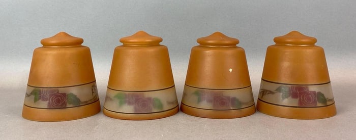 Group of 4 Antique ROG Rose Satin Lamp Shades