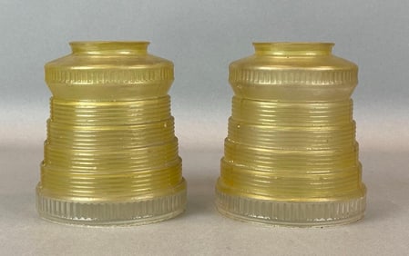 Group of 2 Antique Yellow Tiered Glass Lamp Shades