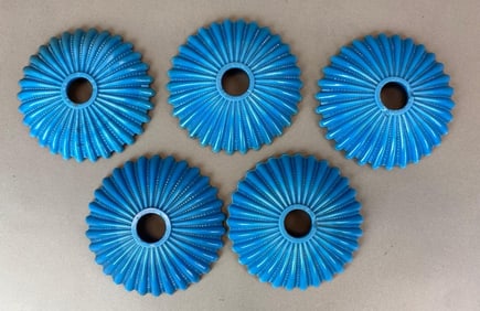 Group of 5 Antique Blue Ribbed Glass Bobeches