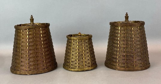Group of 3 Antique Brass Woven Wire Lamp Shades