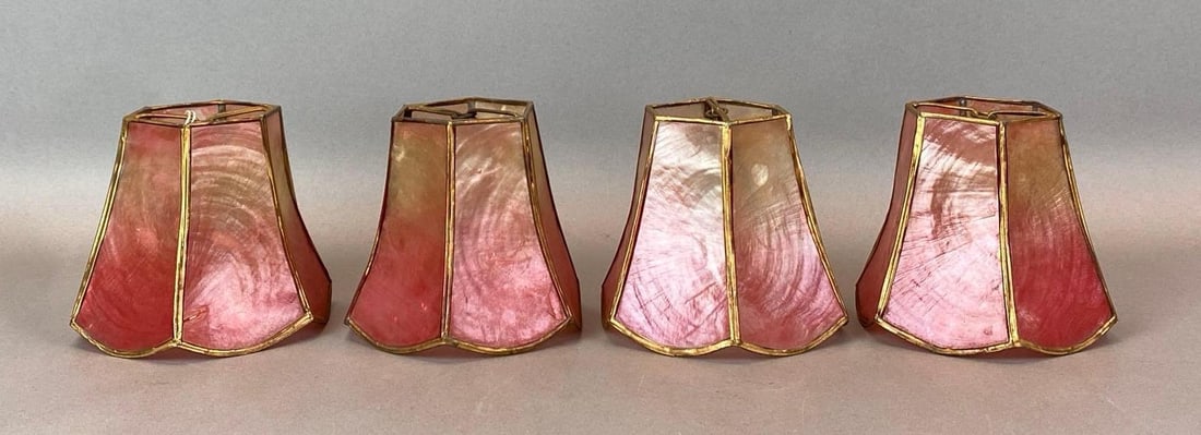 Group of 4 Antique Orange Capiz Shell Lamp Shades (1 of 3)