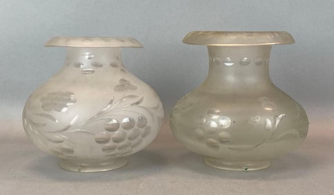 Group of 2 Antique Frosted Cut Glass Lamp Shades