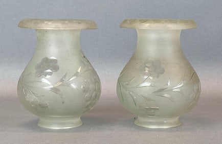 Group of 2 Antique Frosted Cut Glass Lamp Shades