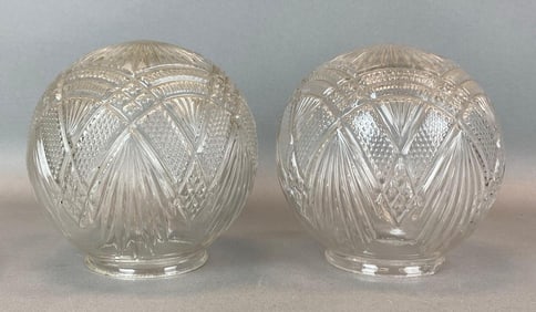 Group of 2 Antiaue Pressed Glass Sphere Lamp Shades