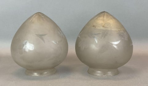 Group of 2 Antique Frosted Cut Glass Lamp Shades