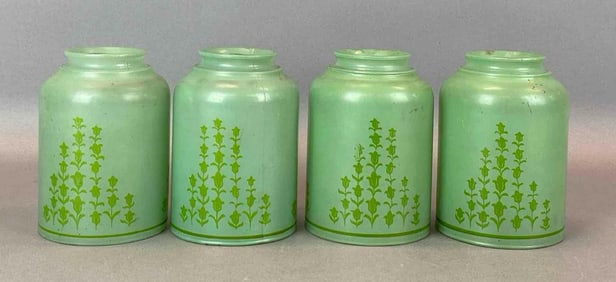 Group of 4 Antique Green Satin Floral Lamp Shades