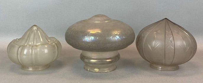 Group of 3 Antique Frosted Glass Lamp Shades