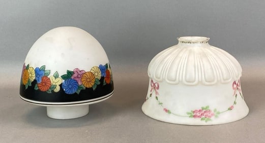 Group of 2 Antique Satin Glass Lamp Shades