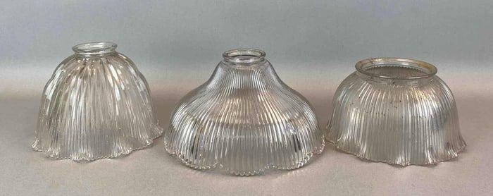 Group of 3 Antique Clear Pressed Glass Lamp Shades