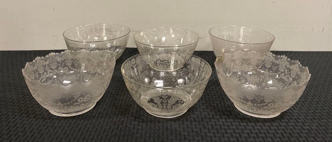 Group of Antique Floral Etched Glass Lamp Shades