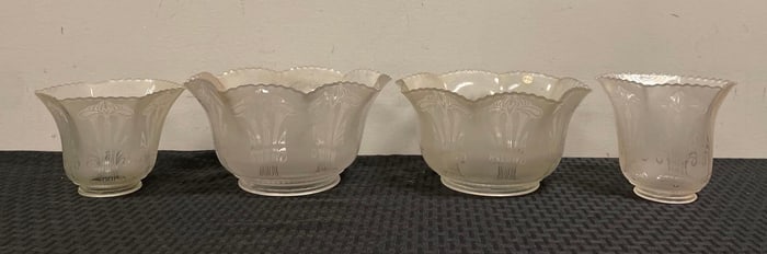 Group of Antique Etched Glass Lamp Shades