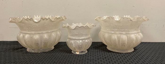 Group of Antique Floral Etched Glass Lamp Shades