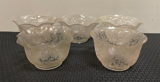 Group of Antique Floral Etched Glass Lamp Shades