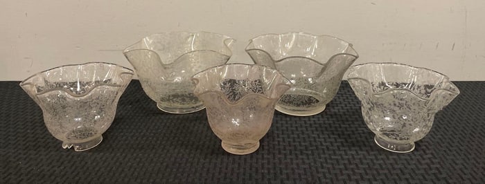 Group of Antique Floral Etched Glass Lamp Shades