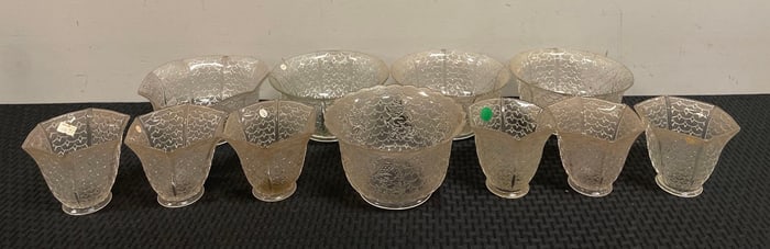 Group of Antique Scaled Etched Glass Lamp Shades