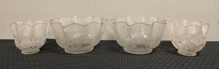 Group of Antique Floral Etched Glass Lamp Shades